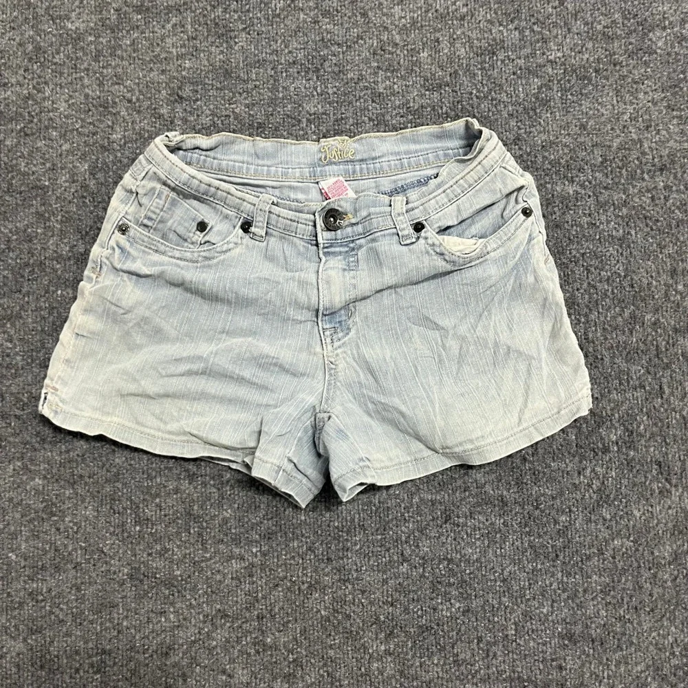 Justice Denim Shorts Girls Size 12 Light Wash Low Fit Casual Pinstripe Stretch